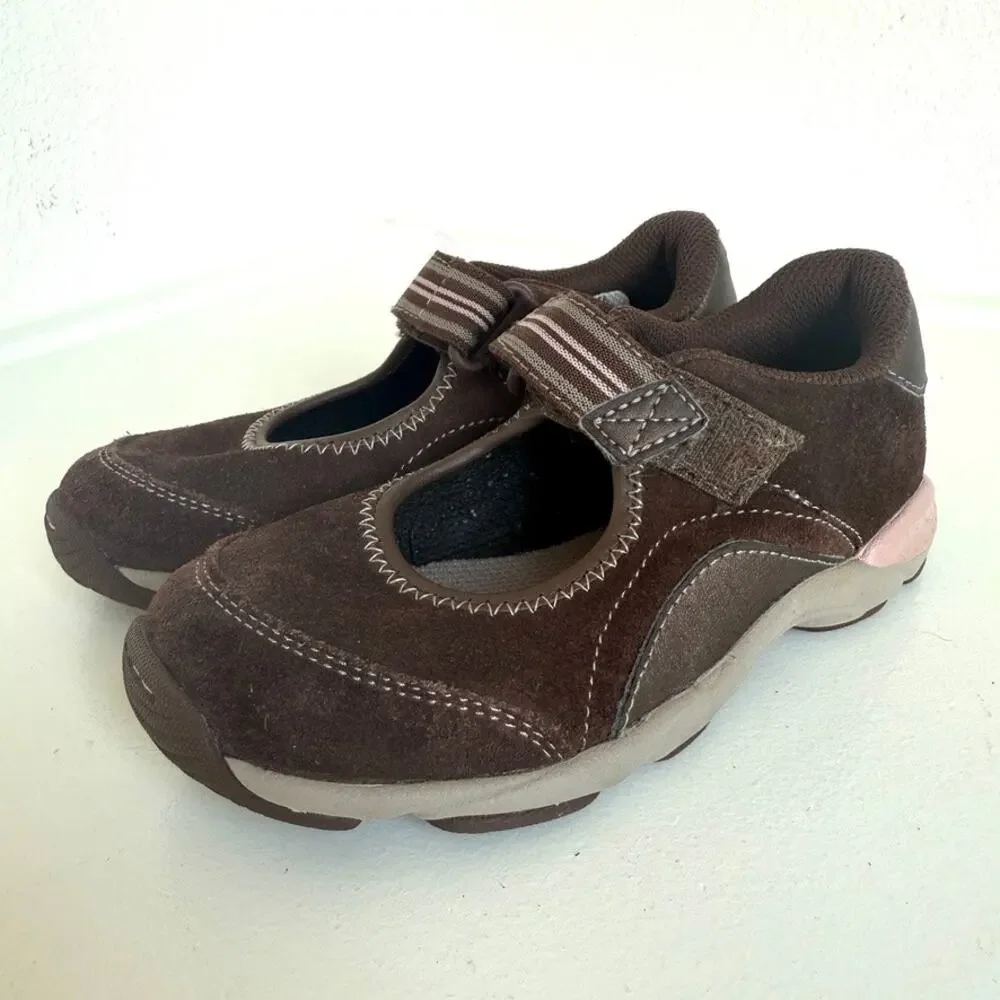 Stride Rite Anita‎ Brown Suede Mary Jane Sneakers Girls Size 11.5M Leather Upper